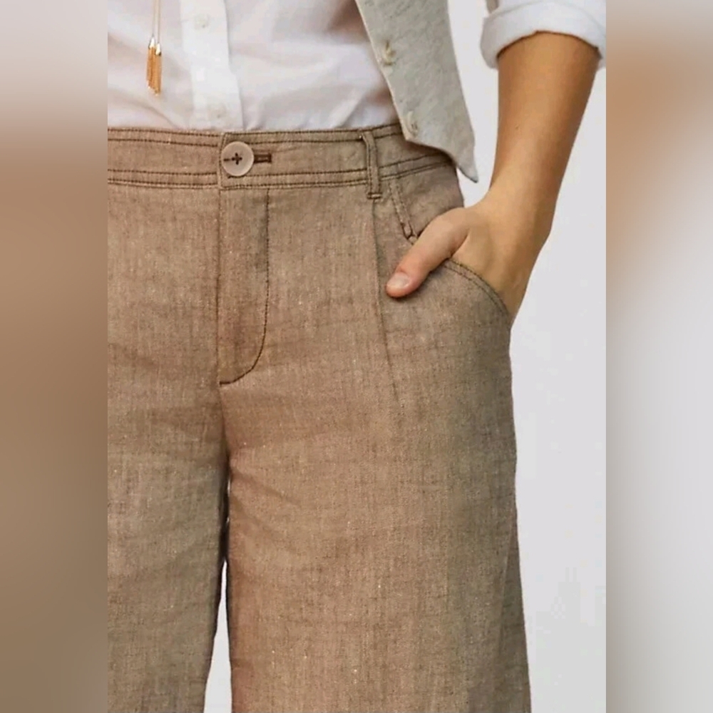 Anthropologie Linen Low-Rise Wide Leg Pants Tan Beige Waist 29 - Picture 4 of 15
